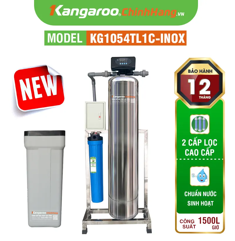 Bộ lọc tổng đầu nguồn gia đình KG1054TL1C-INOX, Van tự động, Xử lý Canxi