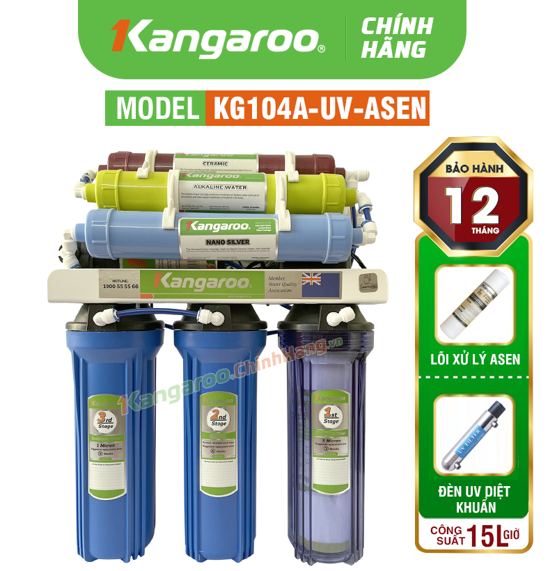 Máy lọc nước Kangaroo KG104A KV - Tích hợp Lõi Asen và Đèn UV