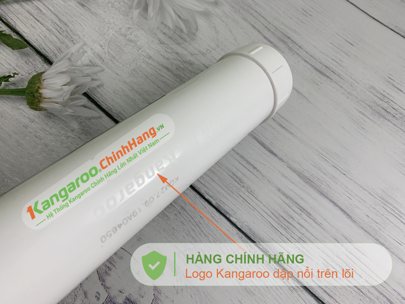 Logo Kangaroo dập nổi trên Lõi lọc nước Kangaroo Hydrogen số 8 Mineral + (HP)
