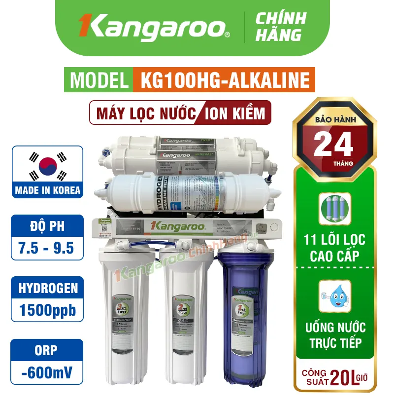 Máy lọc nước Hydrogen ion kiềm Kangaroo KG100HG-ALKALINE 11 Lõi