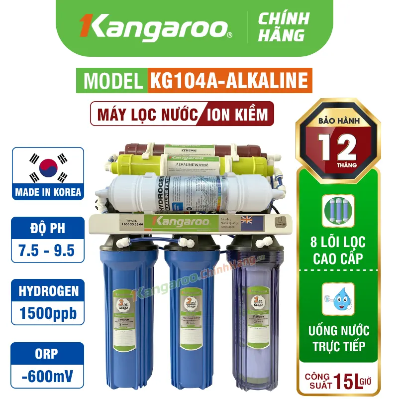 Máy lọc nước Hydrogen ion kiềm Kangaroo KG104A-ALKALINE 8 Lõi