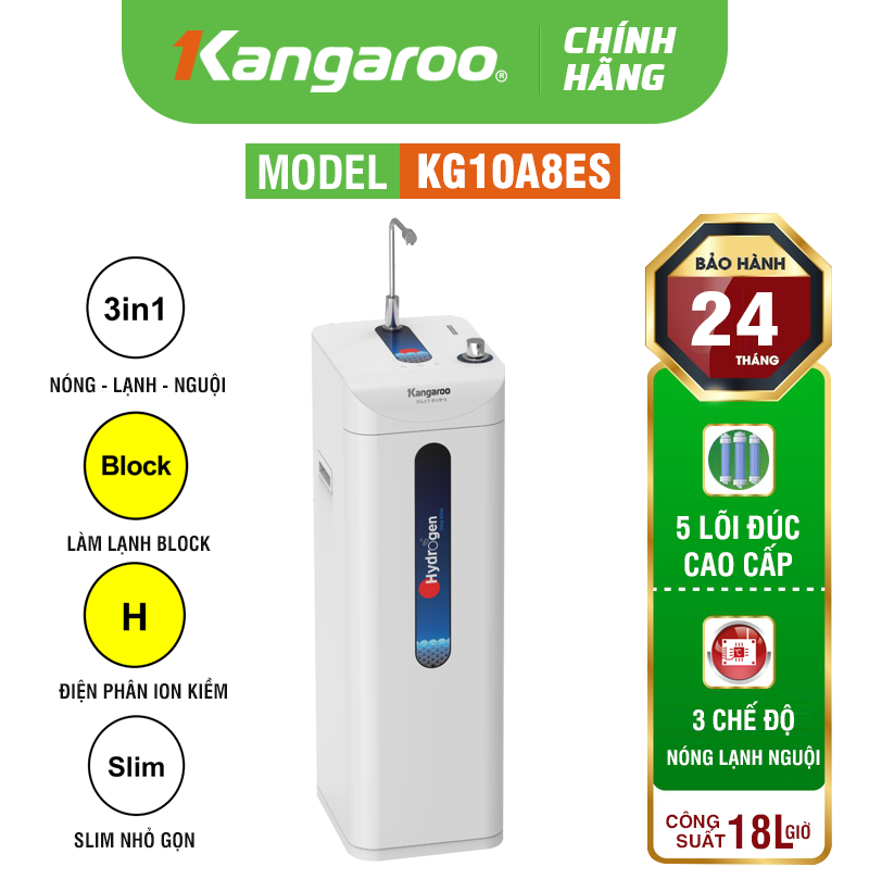 Máy lọc nước Kangaro Hydrogen KG10A8ES - Nóng Lạnh Nguội