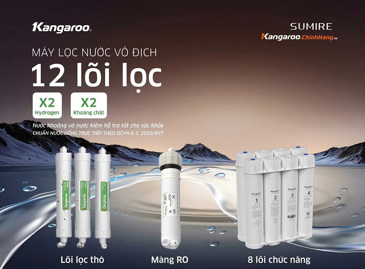 Máy lọc nước Kangaroo Hydrogen ion kiềm nóng lạnh KGHC12A2