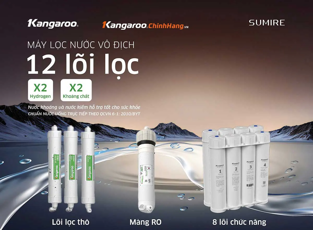 Máy lọc nước Kangaroo Hydrogen ion kiềm KGEP12A1