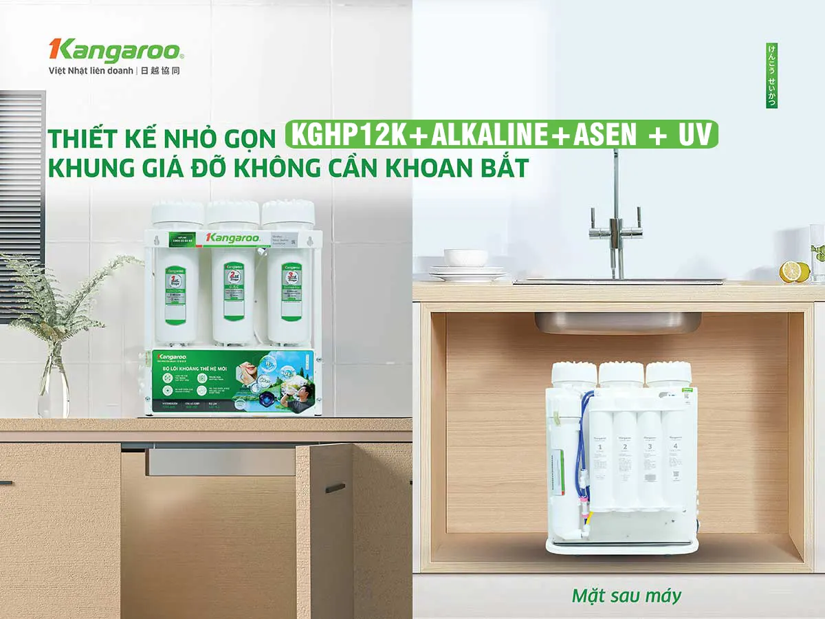 Máy lọc nước Hydrogen ion Kiềm Kangaroo KGHP12K + lõi ASEN + đèn UV