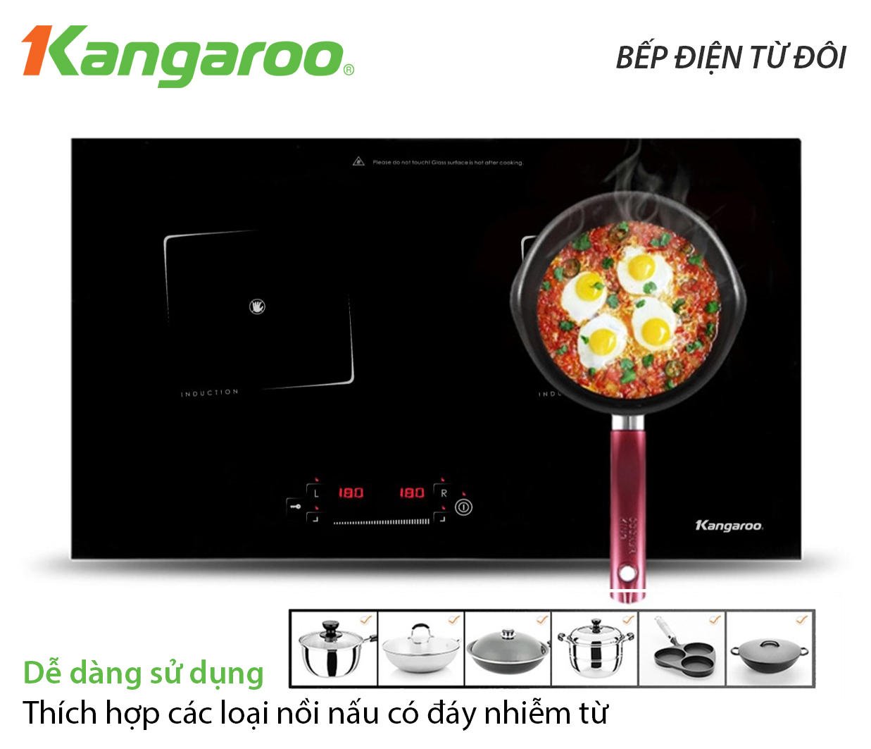 Bếp điện từ đôi Kangaroo KG435i thiết kế linh hoạt