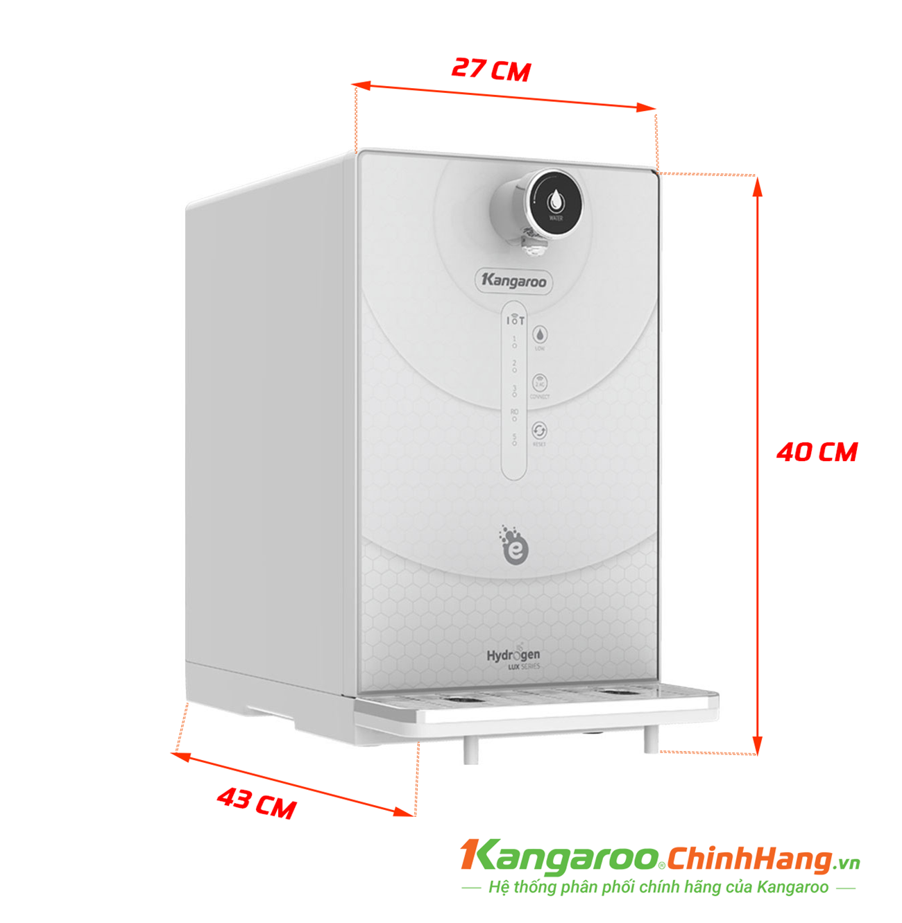 Kích thước Máy lọc nước Kangaroo Hydrogen ion kiềm KG100EED-IoT