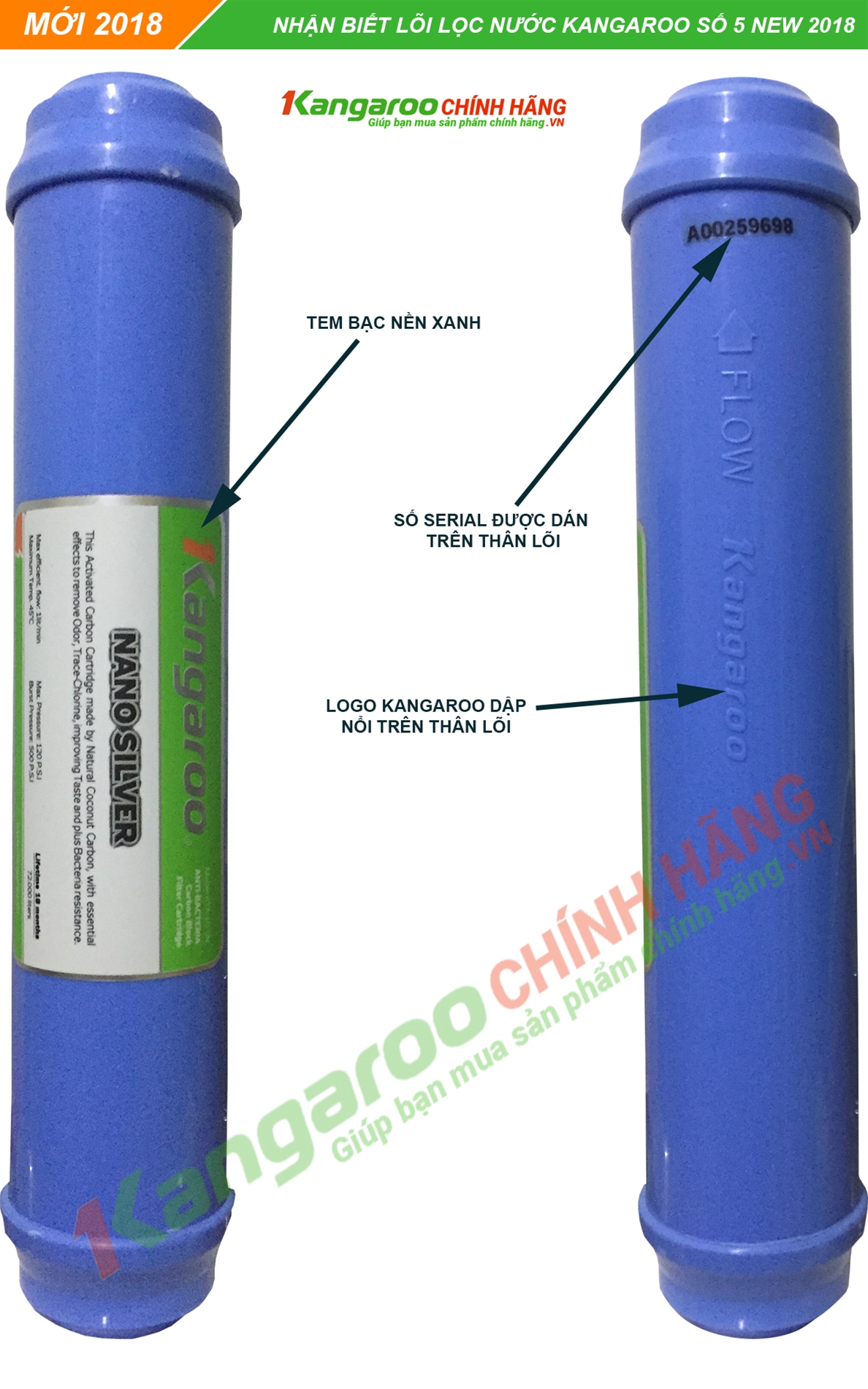 Nhận biết lõi lọc nước Kangaroo số 5 chính hãng Nhận biết lõi lọc nước Kangaroo số 5 chính hãng