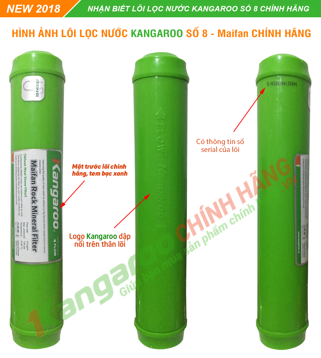 Kiểm tra lõi lọc nước Kangaroo số 8 chính hãng